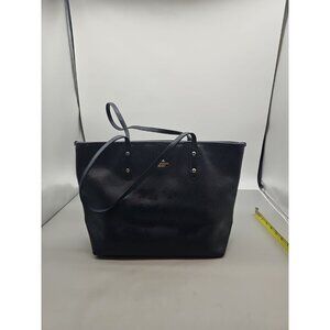 COACH Dark Blue  Leather Tote Bag Large Handled